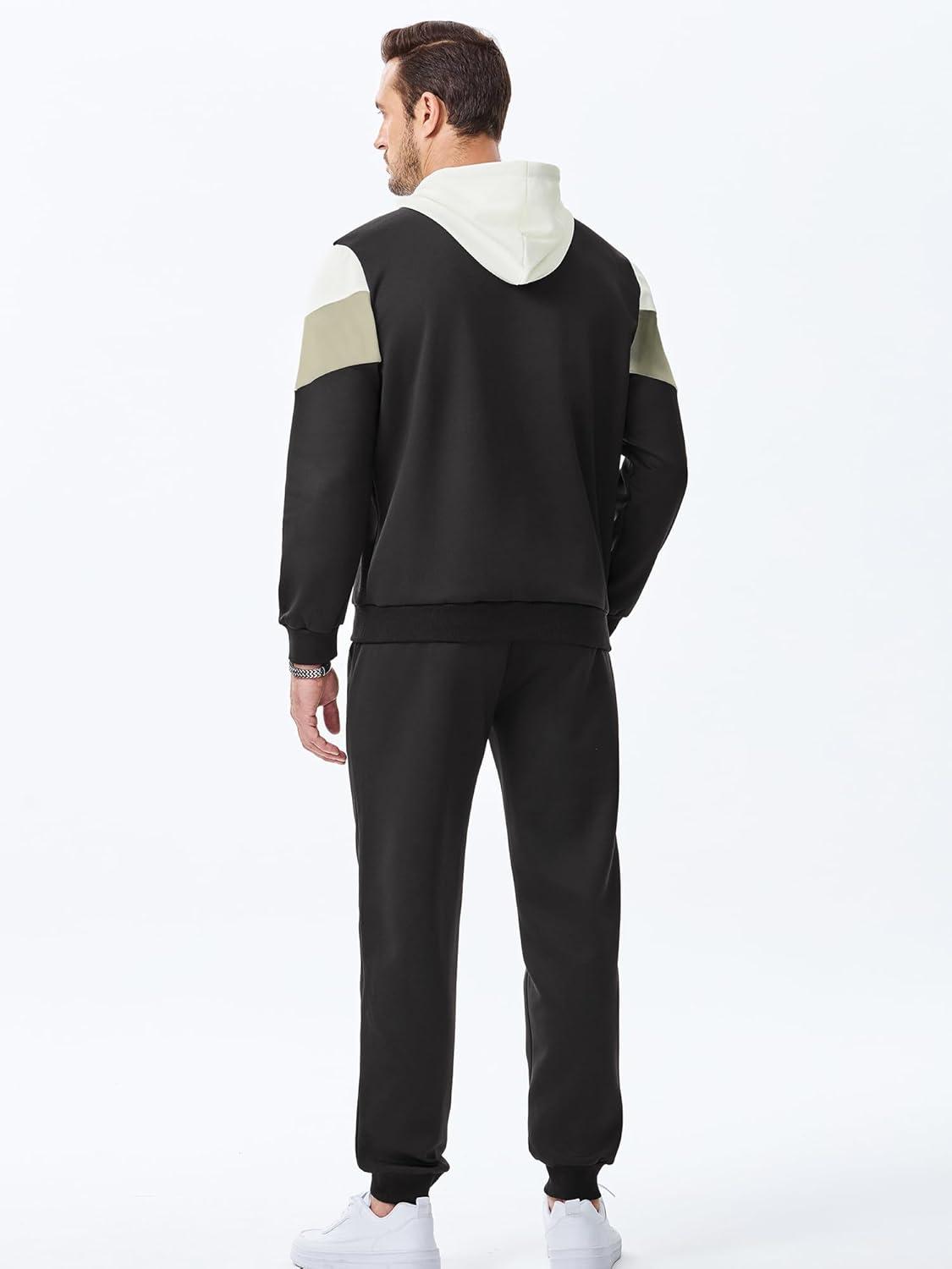 imageJMIERR Mens Hoodie Tracksuit 2 Pieces Set Novelty Color Block Pullover Fleece Hoodies Long Sleeve Casual SweatshirtBlack