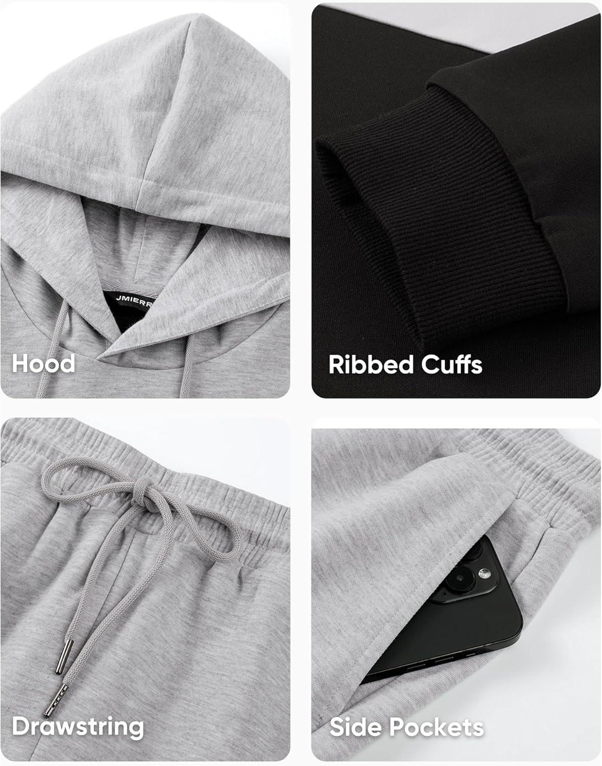 imageJMIERR Mens Hoodie Tracksuit 2 Pieces Set Novelty Color Block Pullover Fleece Hoodies Long Sleeve Casual SweatshirtGray