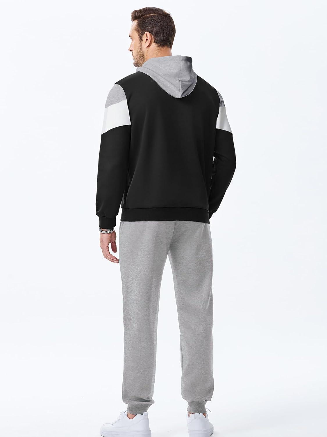 imageJMIERR Mens Hoodie Tracksuit 2 Pieces Set Novelty Color Block Pullover Fleece Hoodies Long Sleeve Casual SweatshirtGray