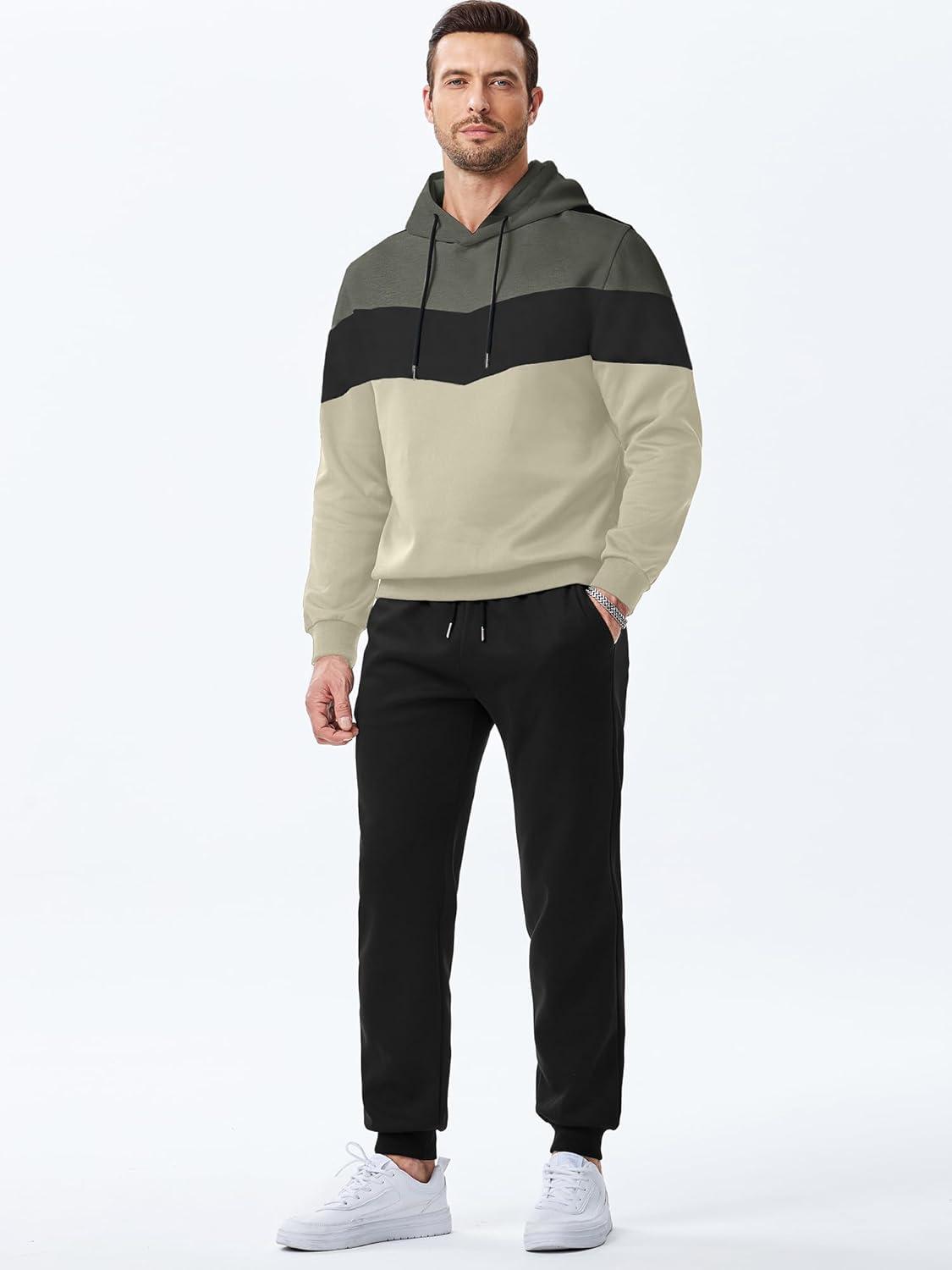 imageJMIERR Mens Hoodie Tracksuit 2 Pieces Set Novelty Color Block Pullover Fleece Hoodies Long Sleeve Casual SweatshirtLaurel Green