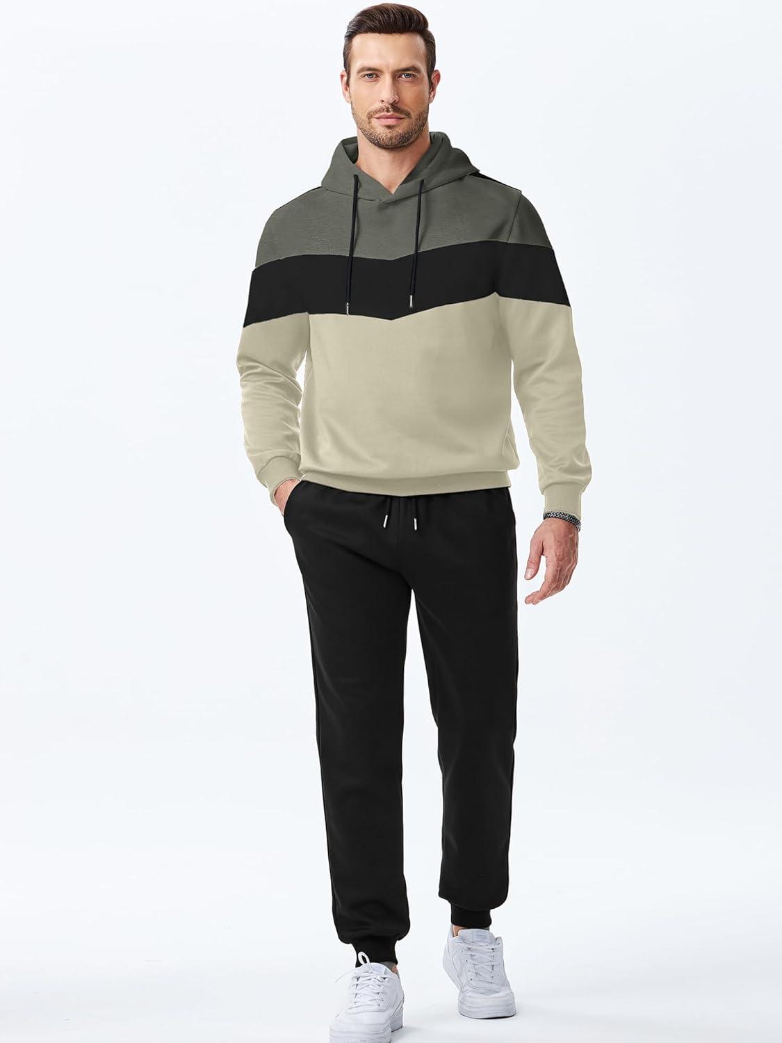 imageJMIERR Mens Hoodie Tracksuit 2 Pieces Set Novelty Color Block Pullover Fleece Hoodies Long Sleeve Casual SweatshirtLaurel Green
