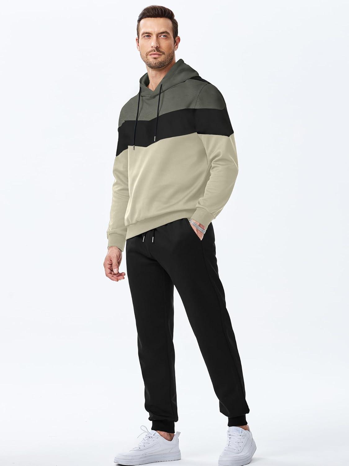 imageJMIERR Mens Hoodie Tracksuit 2 Pieces Set Novelty Color Block Pullover Fleece Hoodies Long Sleeve Casual SweatshirtLaurel Green