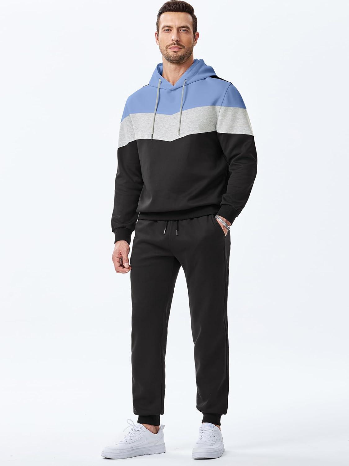 imageJMIERR Mens Hoodie Tracksuit 2 Pieces Set Novelty Color Block Pullover Fleece Hoodies Long Sleeve Casual SweatshirtSky Blue