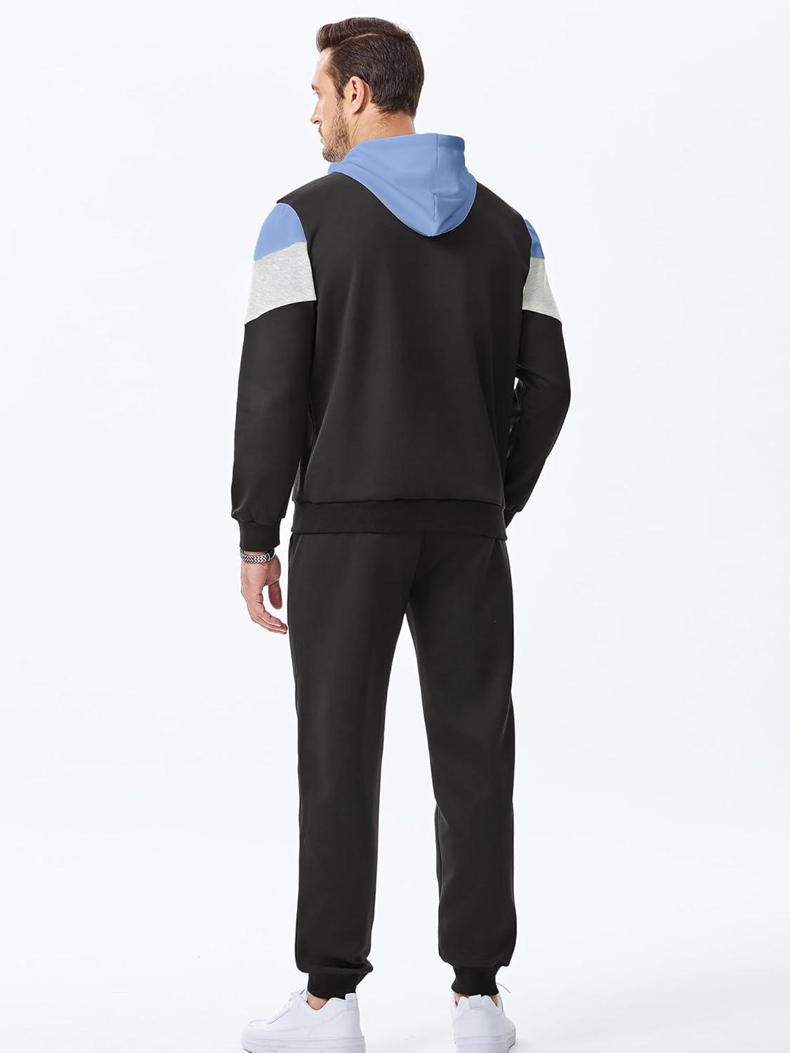 imageJMIERR Mens Hoodie Tracksuit 2 Pieces Set Novelty Color Block Pullover Fleece Hoodies Long Sleeve Casual SweatshirtSky Blue