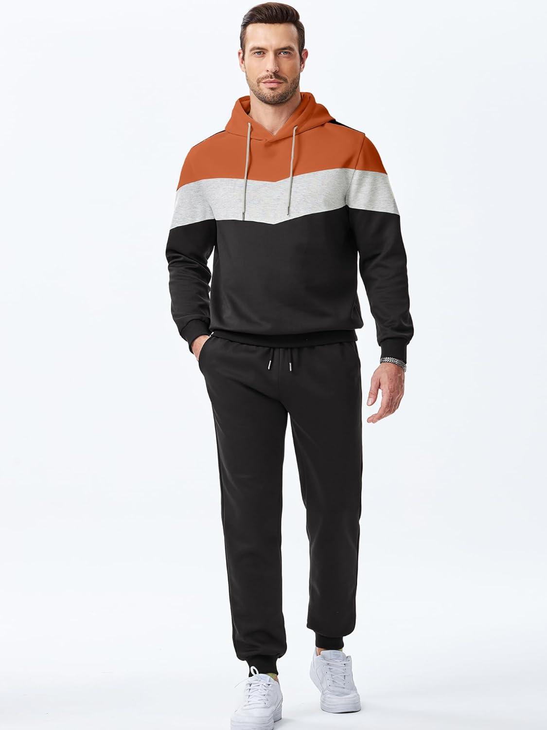 imageJMIERR Mens Hoodie Tracksuit 2 Pieces Set Novelty Color Block Pullover Fleece Hoodies Long Sleeve Casual SweatshirtVermilion