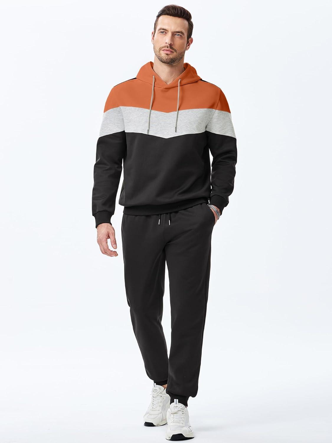 imageJMIERR Mens Hoodie Tracksuit 2 Pieces Set Novelty Color Block Pullover Fleece Hoodies Long Sleeve Casual SweatshirtVermilion