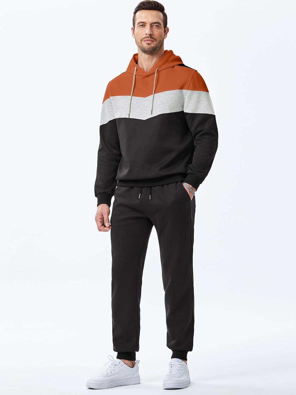 imageJMIERR Mens Hoodie Tracksuit 2 Pieces Set Novelty Color Block Pullover Fleece Hoodies Long Sleeve Casual SweatshirtVermilion