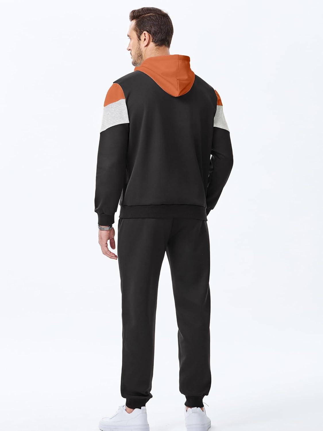 imageJMIERR Mens Hoodie Tracksuit 2 Pieces Set Novelty Color Block Pullover Fleece Hoodies Long Sleeve Casual SweatshirtVermilion