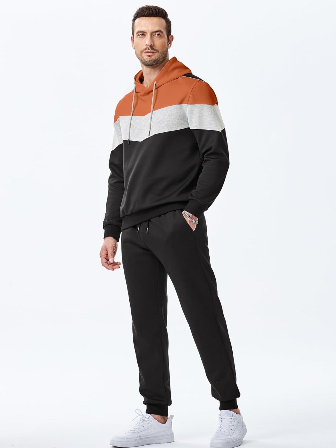 imageJMIERR Mens Hoodie Tracksuit 2 Pieces Set Novelty Color Block Pullover Fleece Hoodies Long Sleeve Casual SweatshirtVermilion