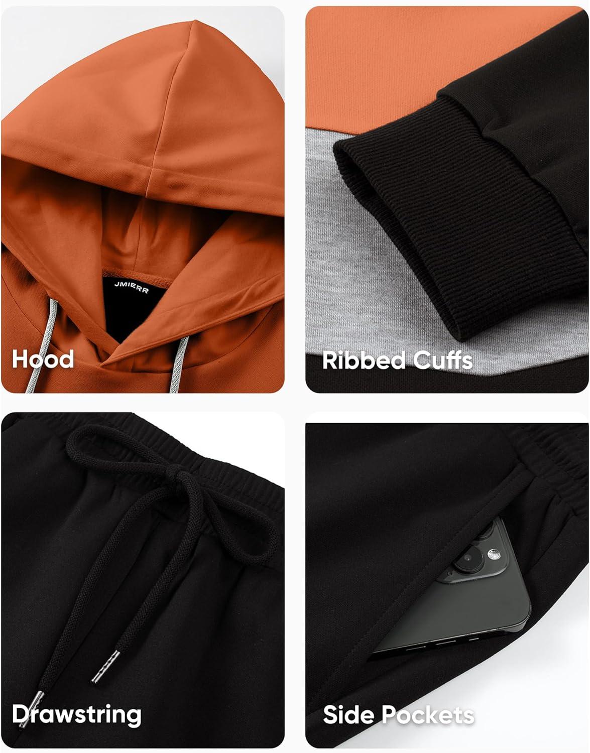 imageJMIERR Mens Hoodie Tracksuit 2 Pieces Set Novelty Color Block Pullover Fleece Hoodies Long Sleeve Casual SweatshirtVermilion
