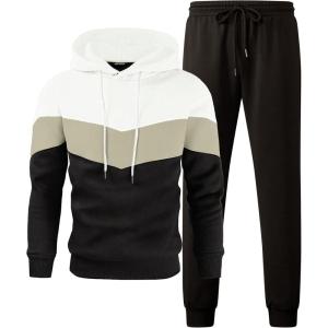imageJMIERR Mens Hoodie Tracksuit 2 Pieces Set Novelty Color Block Pullover Fleece Hoodies Long Sleeve Casual SweatshirtBlack