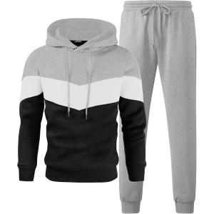 imageJMIERR Mens Hoodie Tracksuit 2 Pieces Set Novelty Color Block Pullover Fleece Hoodies Long Sleeve Casual SweatshirtGray