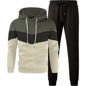 imageJMIERR Mens Hoodie Tracksuit 2 Pieces Set Novelty Color Block Pullover Fleece Hoodies Long Sleeve Casual SweatshirtLaurel Green