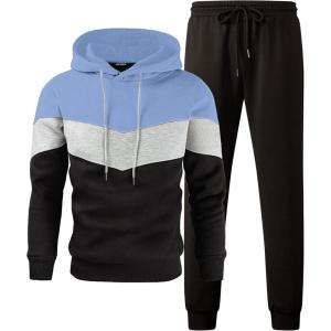 imageJMIERR Mens Hoodie Tracksuit 2 Pieces Set Novelty Color Block Pullover Fleece Hoodies Long Sleeve Casual SweatshirtSky Blue