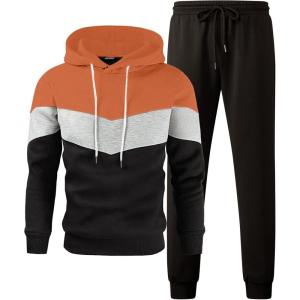imageJMIERR Mens Hoodie Tracksuit 2 Pieces Set Novelty Color Block Pullover Fleece Hoodies Long Sleeve Casual SweatshirtVermilion