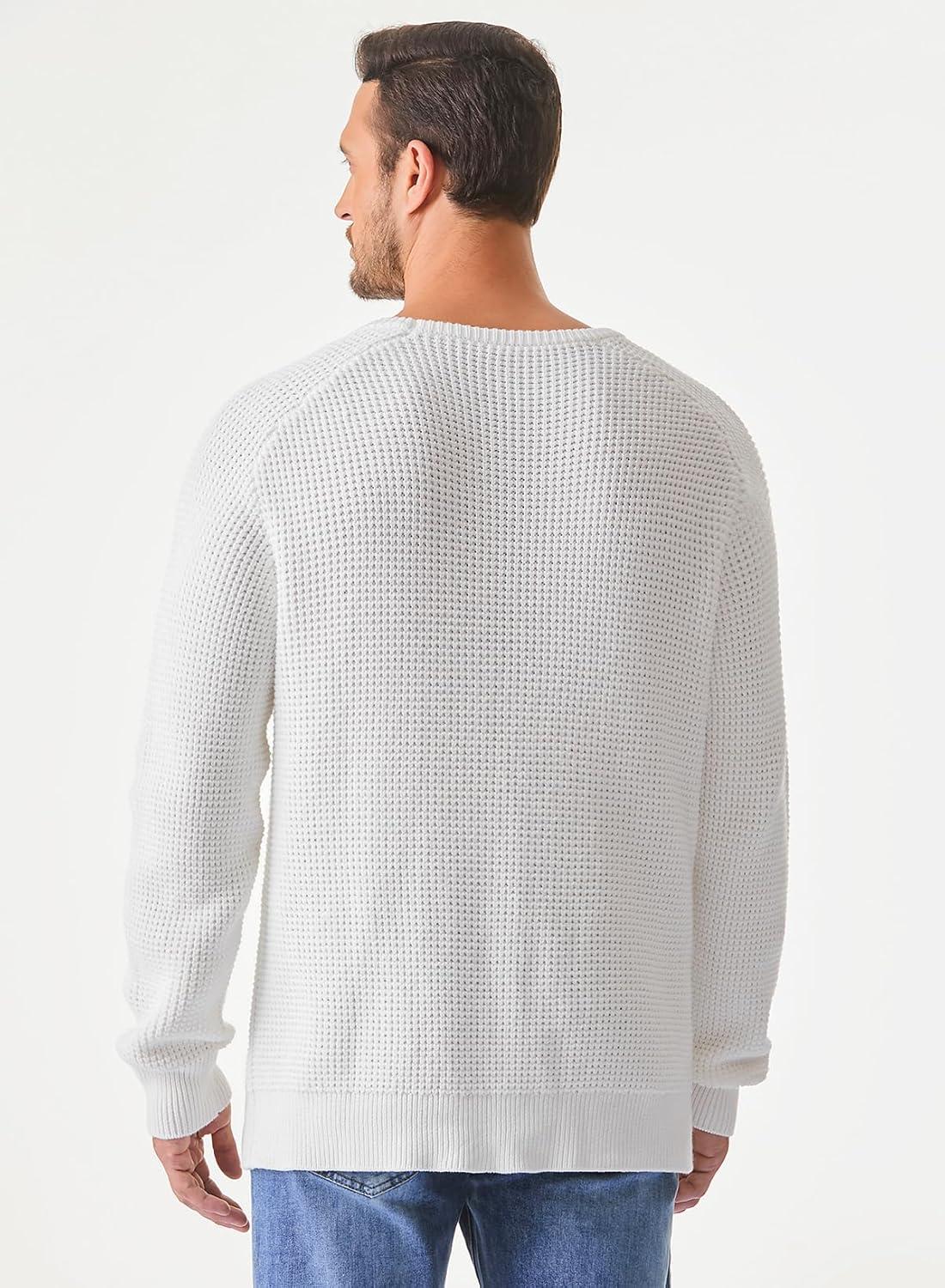imageJMIERR Mens Crewneck Pullover Sweater Waffle Textured Knitted Sweaters Casual Loose Fit Sweaters with Ribbing Edge01 White