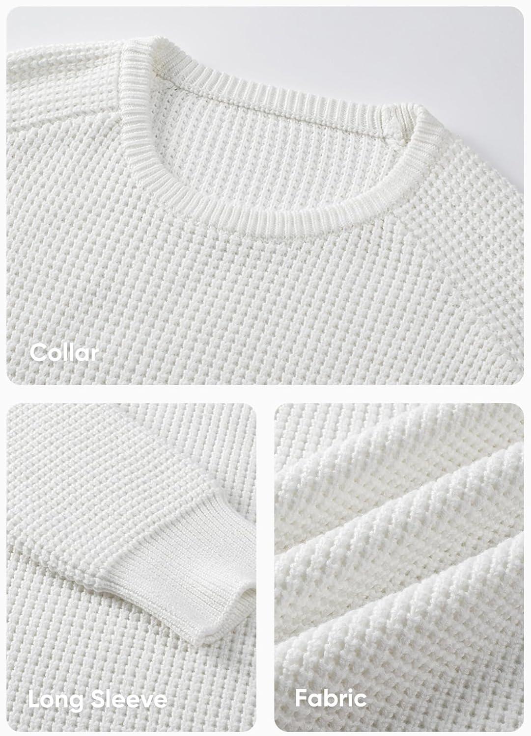 imageJMIERR Mens Crewneck Pullover Sweater Waffle Textured Knitted Sweaters Casual Loose Fit Sweaters with Ribbing Edge01 White