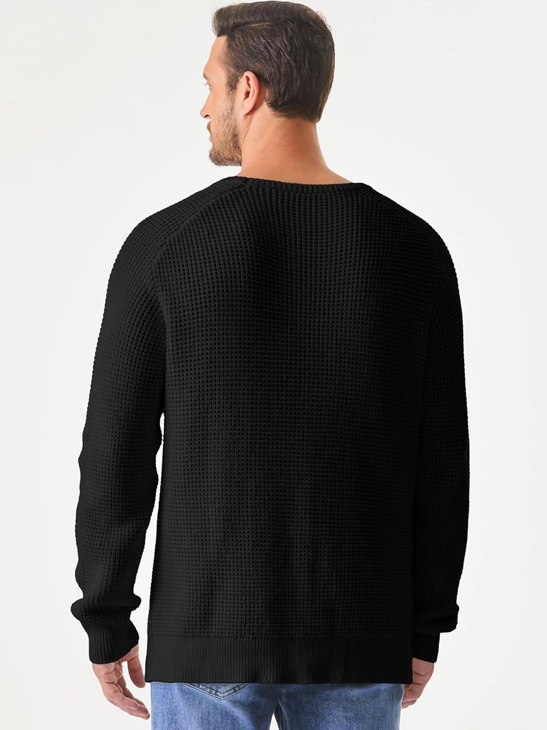 imageJMIERR Mens Crewneck Pullover Sweater Waffle Textured Knitted Sweaters Casual Loose Fit Sweaters with Ribbing Edge02 Black