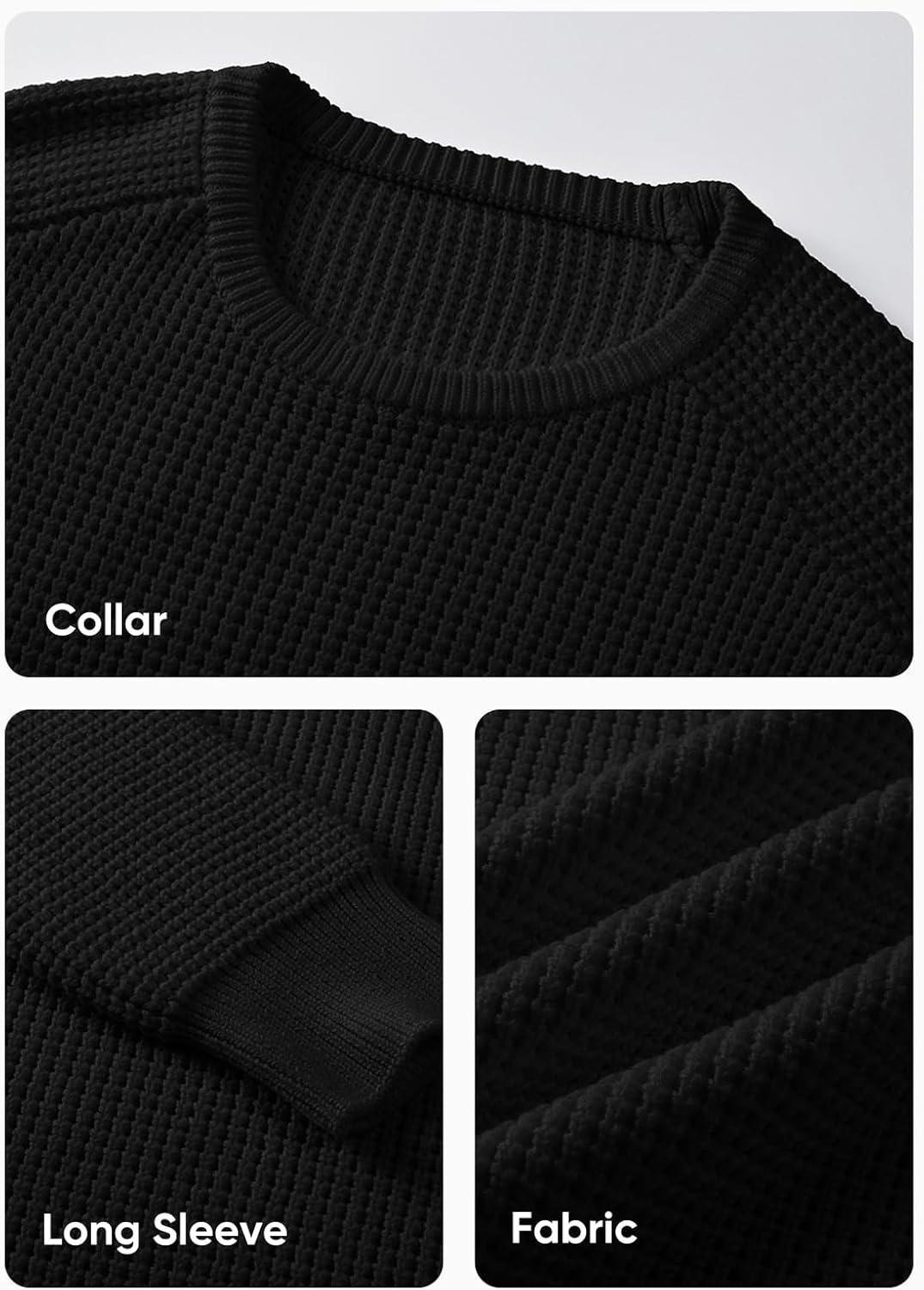 imageJMIERR Mens Crewneck Pullover Sweater Waffle Textured Knitted Sweaters Casual Loose Fit Sweaters with Ribbing Edge02 Black