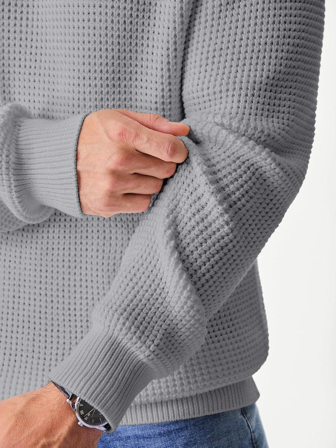 imageJMIERR Mens Crewneck Pullover Sweater Waffle Textured Knitted Sweaters Casual Loose Fit Sweaters with Ribbing Edge03 Light Grey