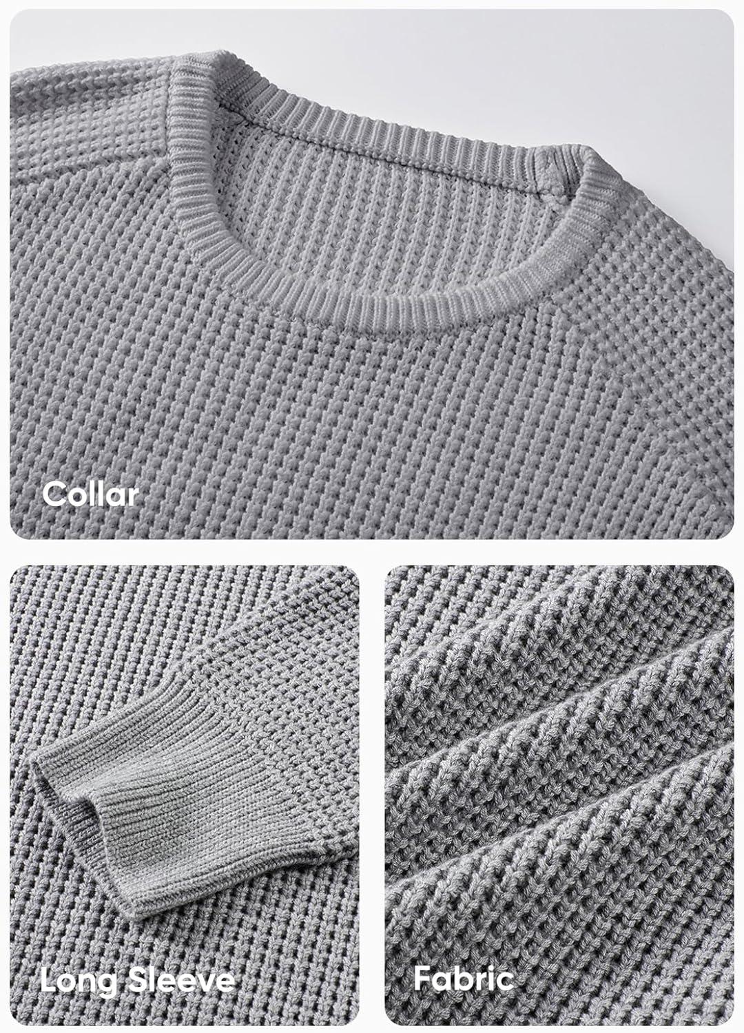 imageJMIERR Mens Crewneck Pullover Sweater Waffle Textured Knitted Sweaters Casual Loose Fit Sweaters with Ribbing Edge03 Light Grey