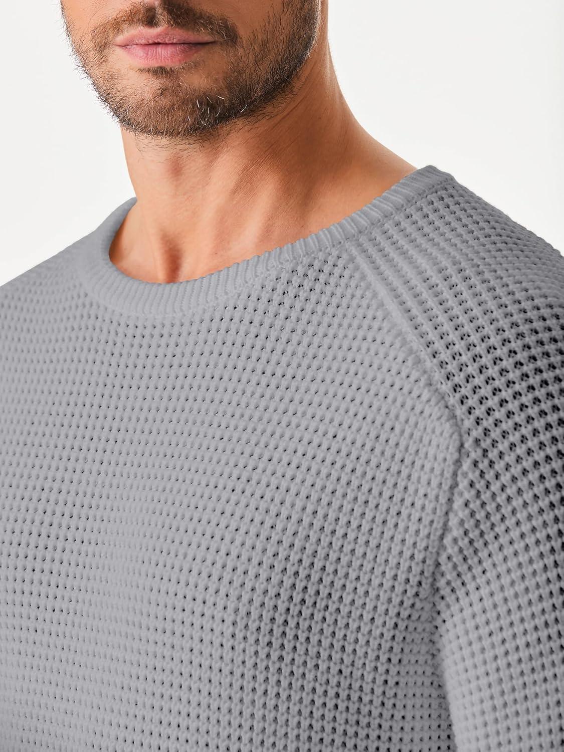 imageJMIERR Mens Crewneck Pullover Sweater Waffle Textured Knitted Sweaters Casual Loose Fit Sweaters with Ribbing Edge03 Light Grey