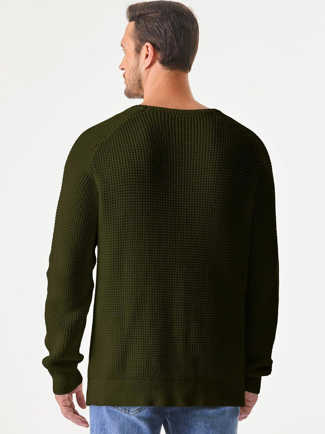 imageJMIERR Mens Crewneck Pullover Sweater Waffle Textured Knitted Sweaters Casual Loose Fit Sweaters with Ribbing Edge04 Moss Green