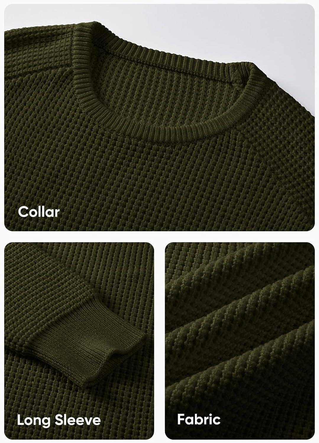 imageJMIERR Mens Crewneck Pullover Sweater Waffle Textured Knitted Sweaters Casual Loose Fit Sweaters with Ribbing Edge04 Moss Green