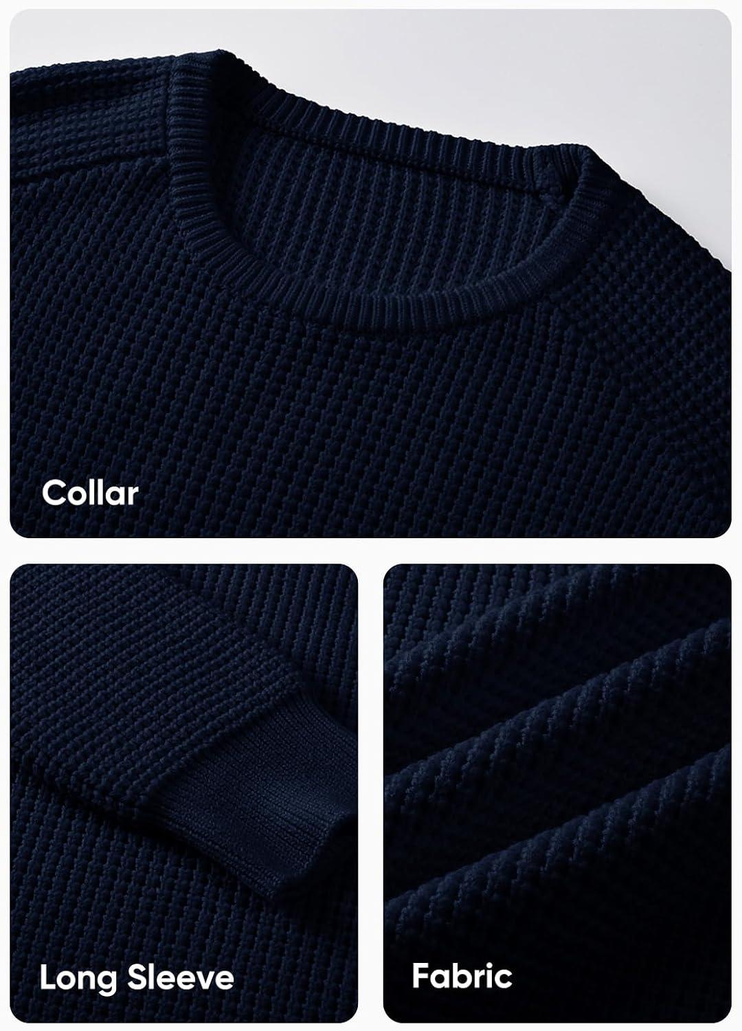 imageJMIERR Mens Crewneck Pullover Sweater Waffle Textured Knitted Sweaters Casual Loose Fit Sweaters with Ribbing Edge04 Navy Blue