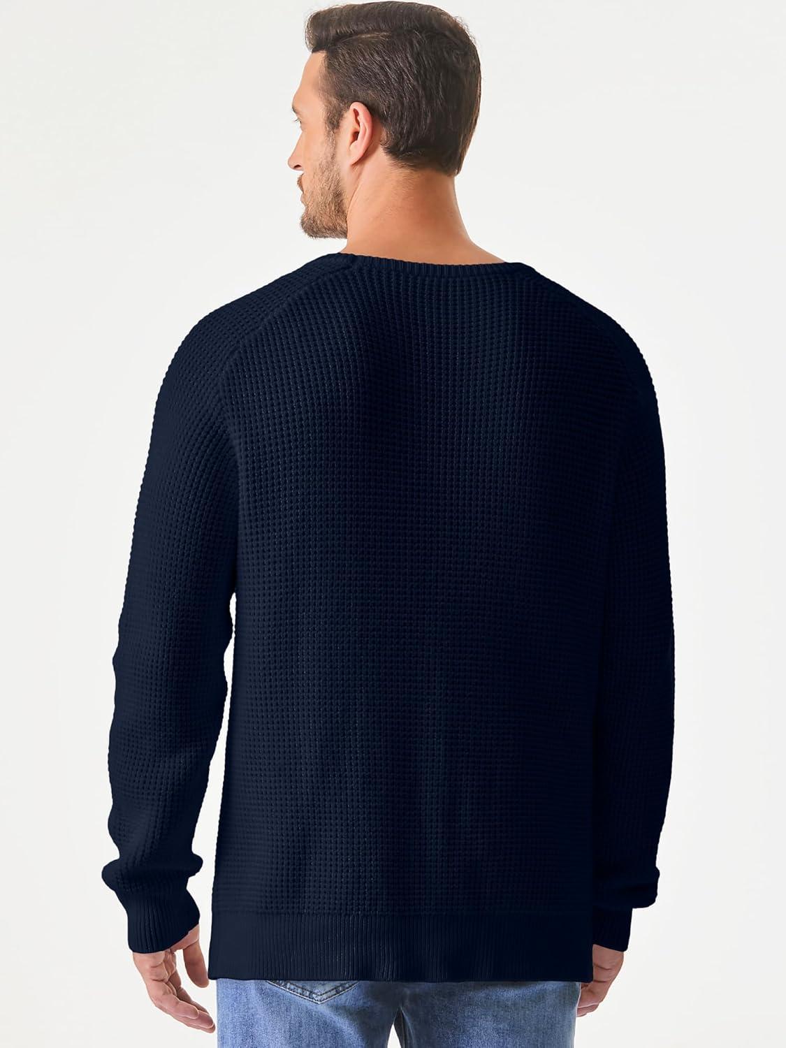 imageJMIERR Mens Crewneck Pullover Sweater Waffle Textured Knitted Sweaters Casual Loose Fit Sweaters with Ribbing Edge04 Navy Blue