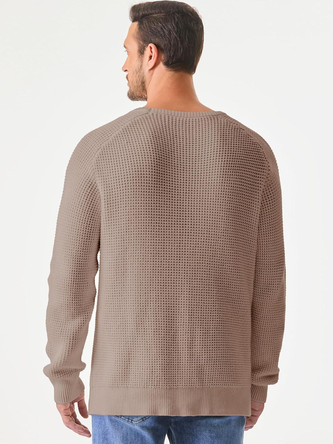 imageJMIERR Mens Crewneck Pullover Sweater Waffle Textured Knitted Sweaters Casual Loose Fit Sweaters with Ribbing Edge05 Smoke Graykhaki