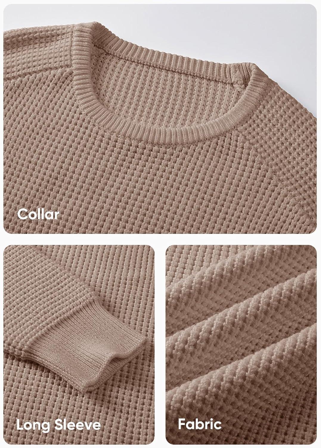 imageJMIERR Mens Crewneck Pullover Sweater Waffle Textured Knitted Sweaters Casual Loose Fit Sweaters with Ribbing Edge05 Smoke Graykhaki