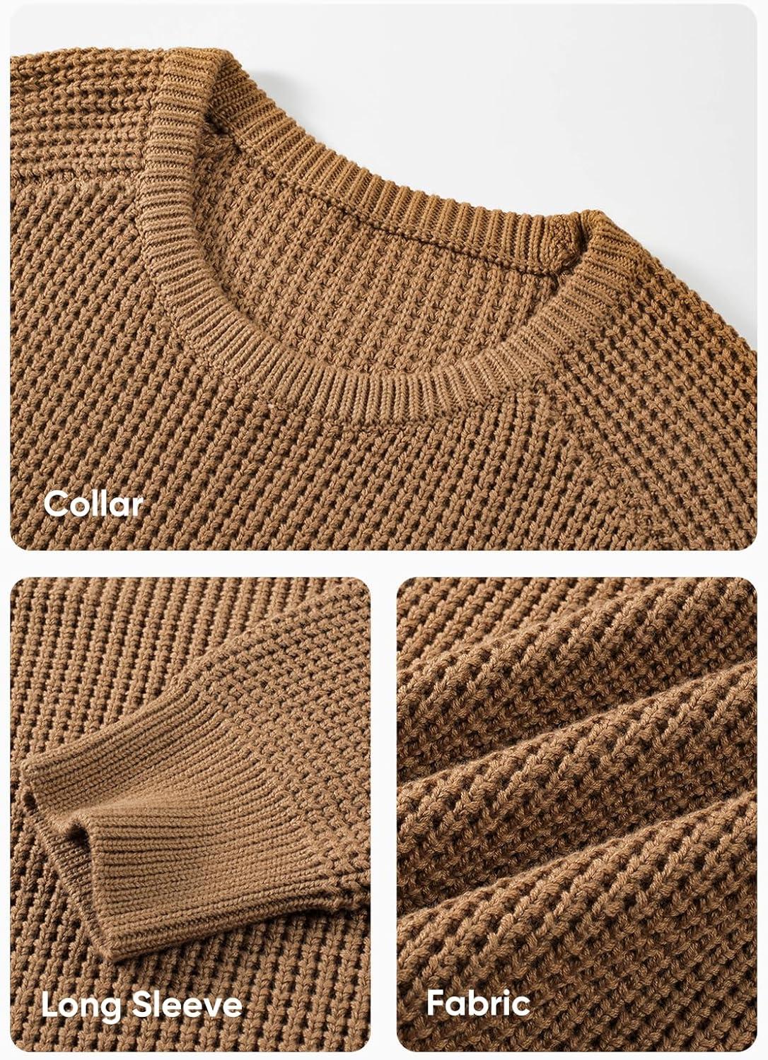 imageJMIERR Mens Crewneck Pullover Sweater Waffle Textured Knitted Sweaters Casual Loose Fit Sweaters with Ribbing Edge06 Khaki