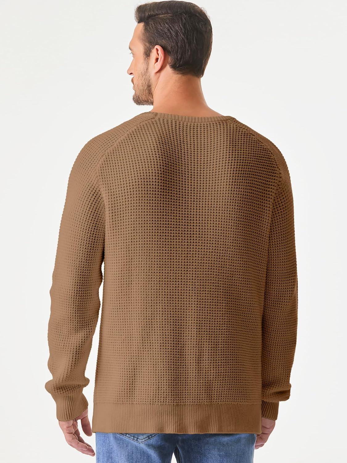 imageJMIERR Mens Crewneck Pullover Sweater Waffle Textured Knitted Sweaters Casual Loose Fit Sweaters with Ribbing Edge06 Khaki