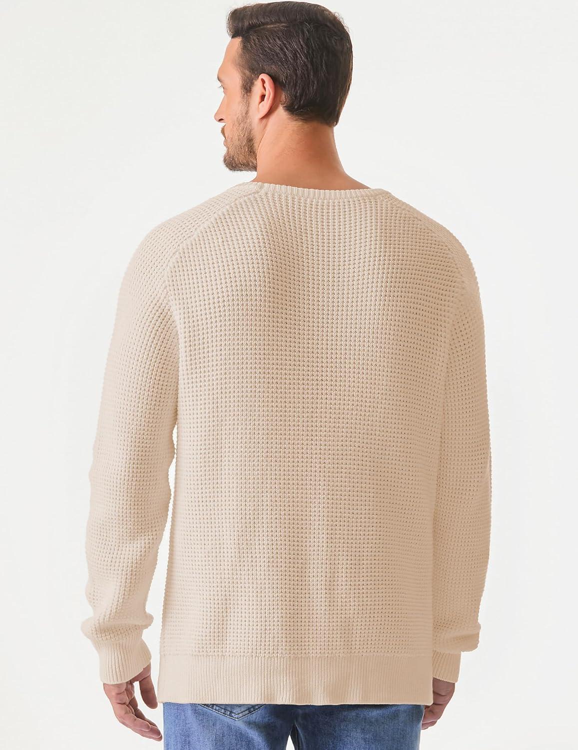 imageJMIERR Mens Crewneck Pullover Sweater Waffle Textured Knitted Sweaters Casual Loose Fit Sweaters with Ribbing Edge07 Apricot