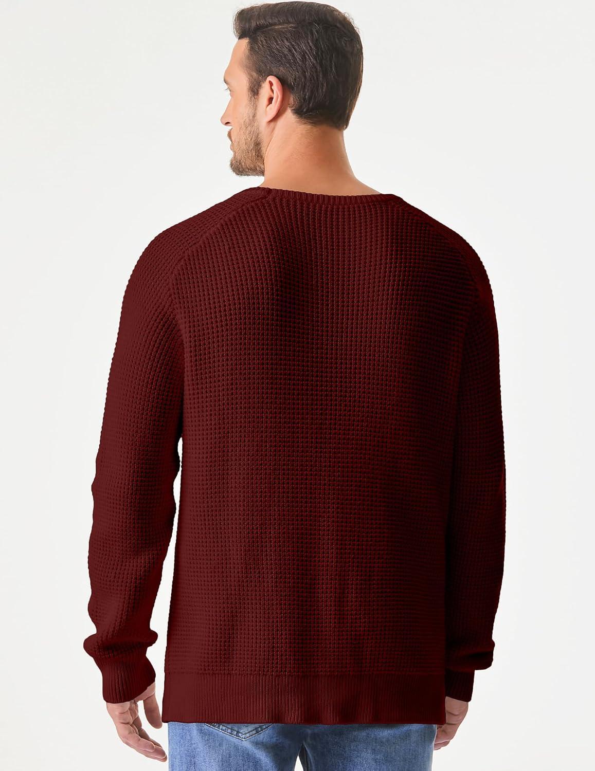 imageJMIERR Mens Crewneck Pullover Sweater Waffle Textured Knitted Sweaters Casual Loose Fit Sweaters with Ribbing Edge07 Burgundy