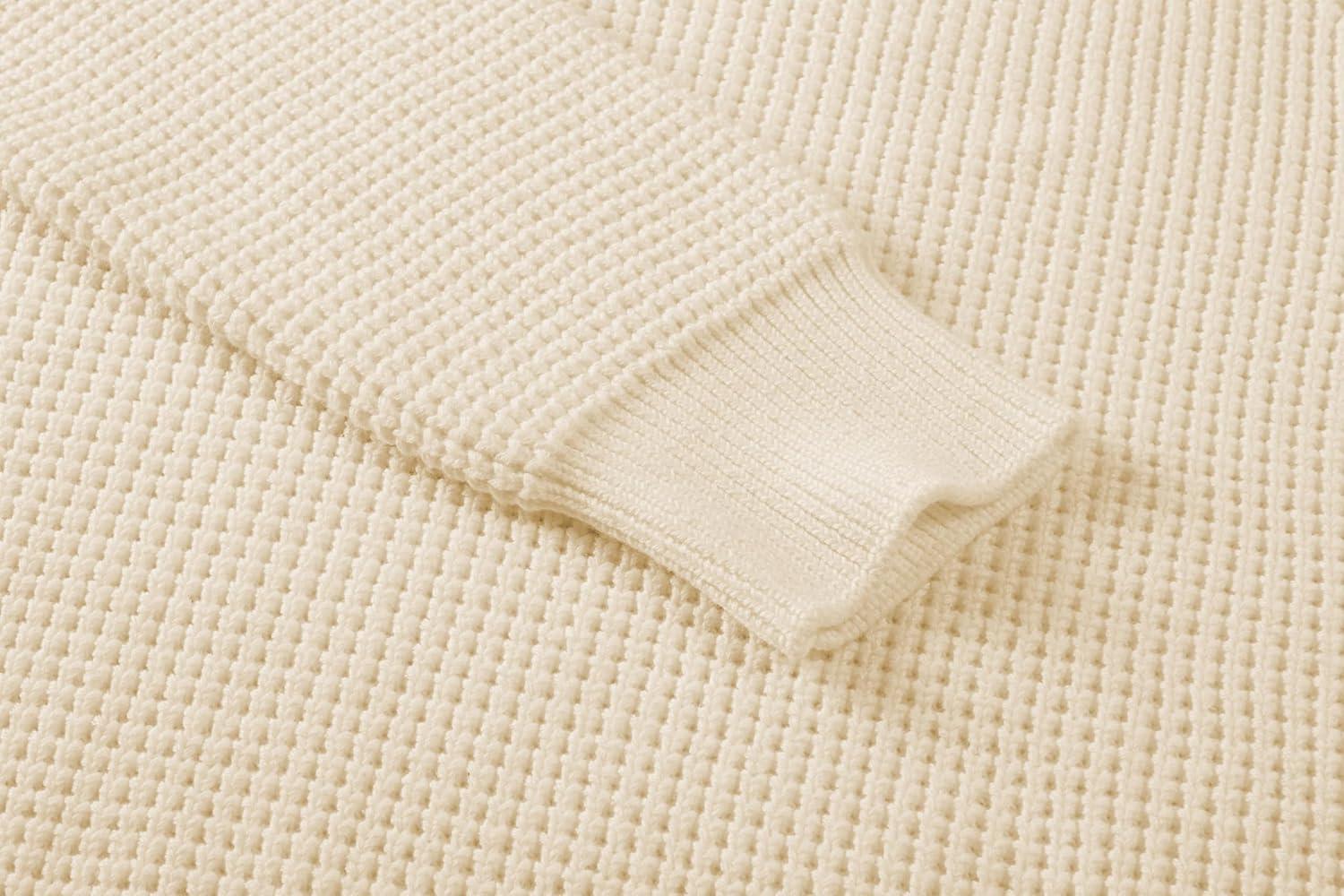 imageJMIERR Mens Crewneck Pullover Sweater Waffle Textured Knitted Sweaters Casual Loose Fit Sweaters with Ribbing Edge08 Light Khaki