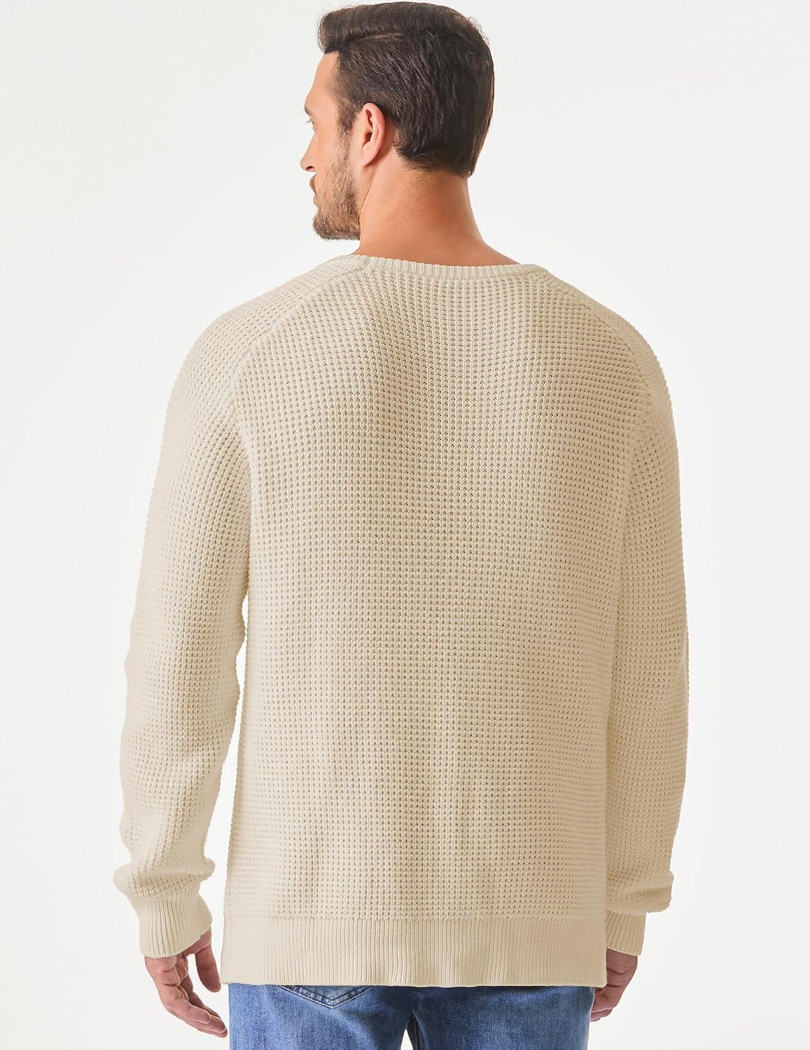 imageJMIERR Mens Crewneck Pullover Sweater Waffle Textured Knitted Sweaters Casual Loose Fit Sweaters with Ribbing Edge08 Light Khaki