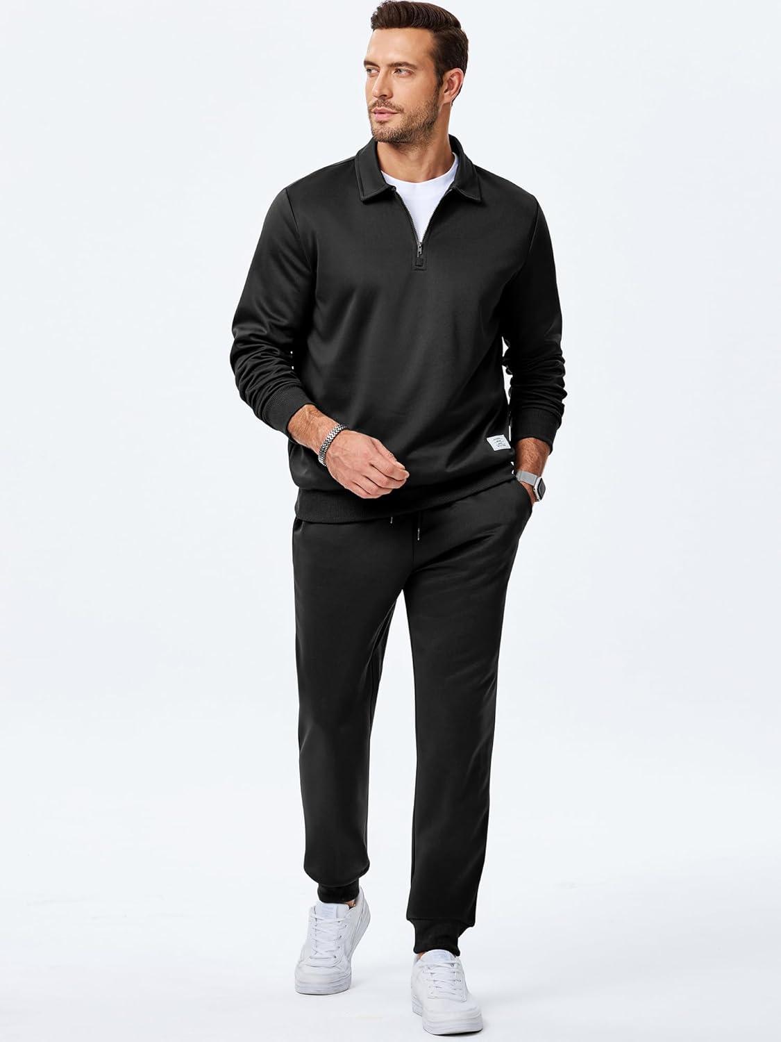 imageJMIERR Mens Track Suits 2 Piece Outfits Quarter Zipper Polo Shirt Tracksuit ampamp Joggers Sweatpants Sweatsuit SetsBlack