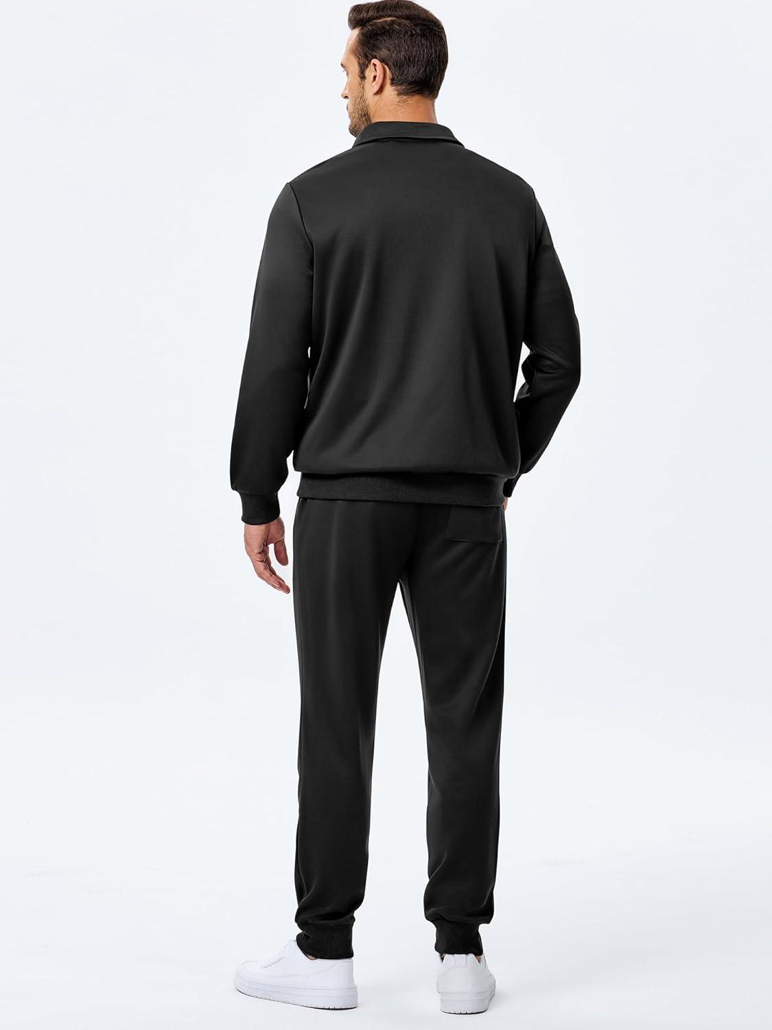 imageJMIERR Mens Track Suits 2 Piece Outfits Quarter Zipper Polo Shirt Tracksuit ampamp Joggers Sweatpants Sweatsuit SetsBlack