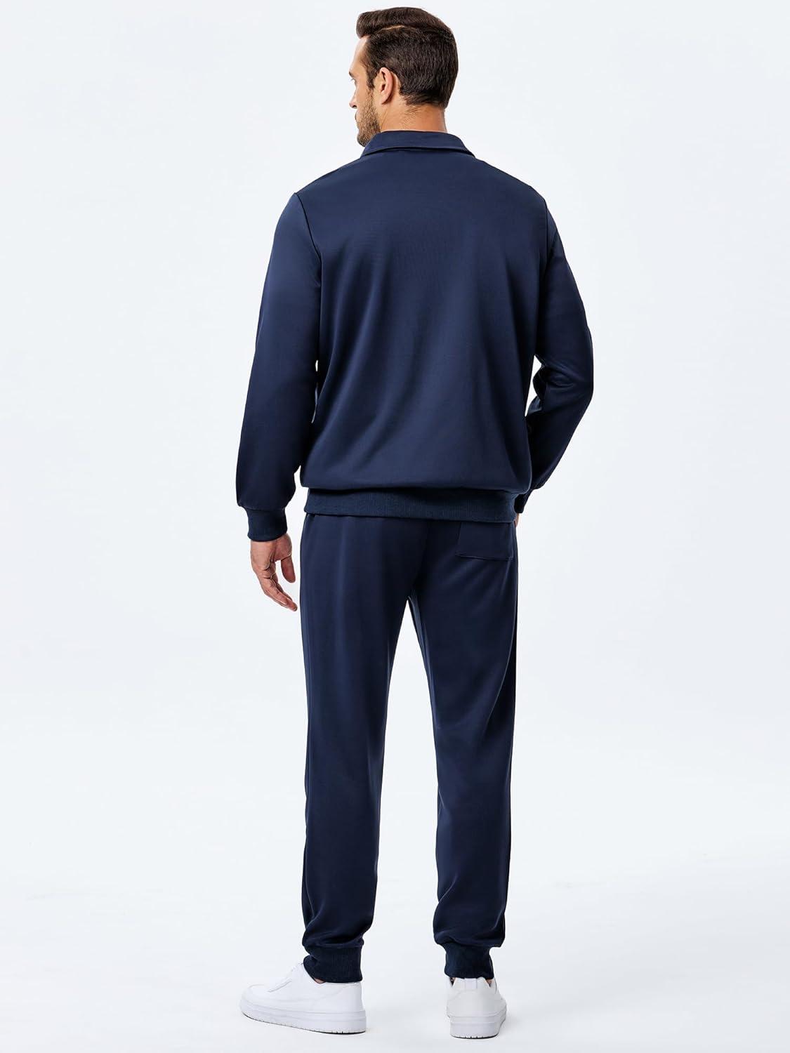 imageJMIERR Mens Track Suits 2 Piece Outfits Quarter Zipper Polo Shirt Tracksuit ampamp Joggers Sweatpants Sweatsuit SetsBlue