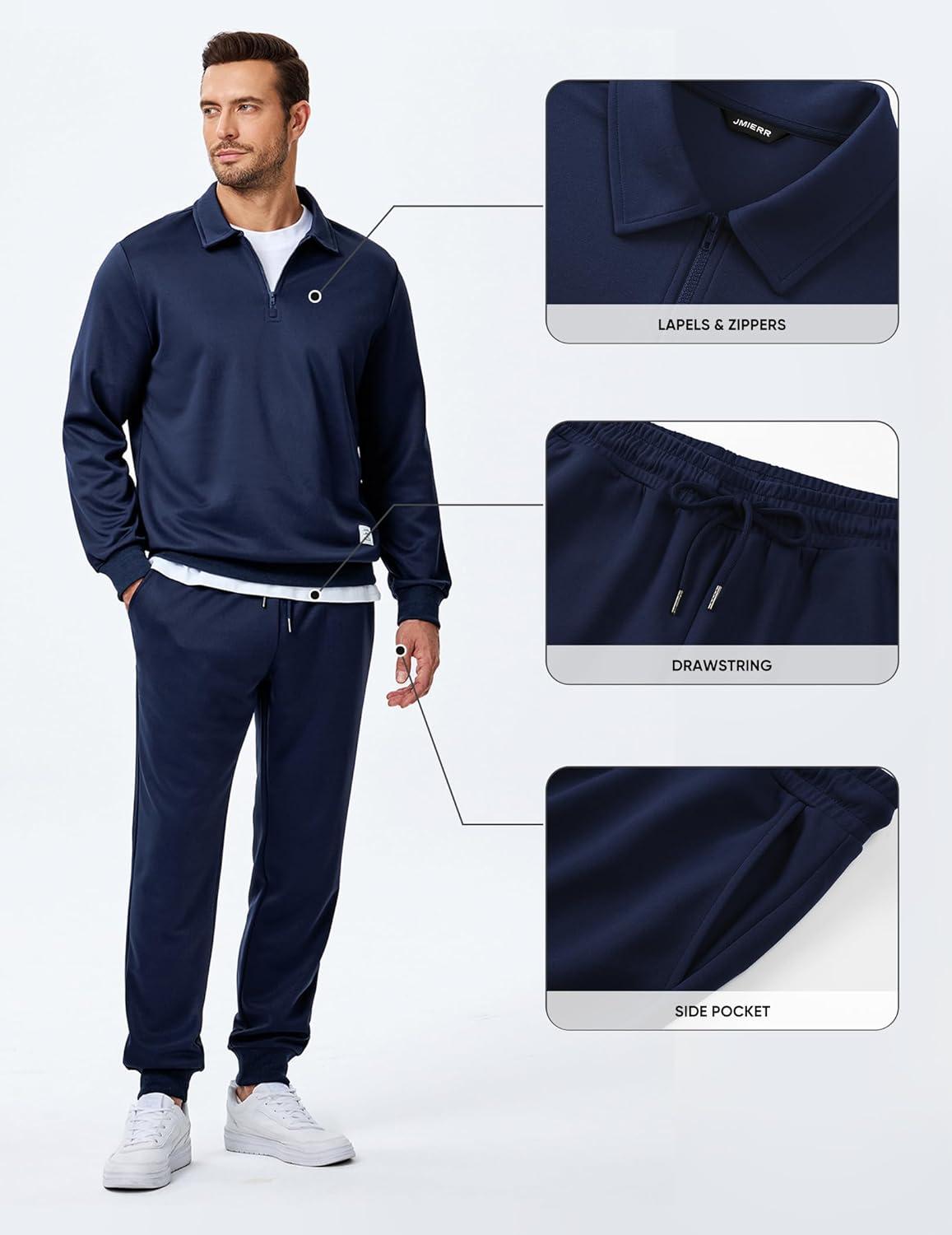 imageJMIERR Mens Track Suits 2 Piece Outfits Quarter Zipper Polo Shirt Tracksuit ampamp Joggers Sweatpants Sweatsuit SetsBlue