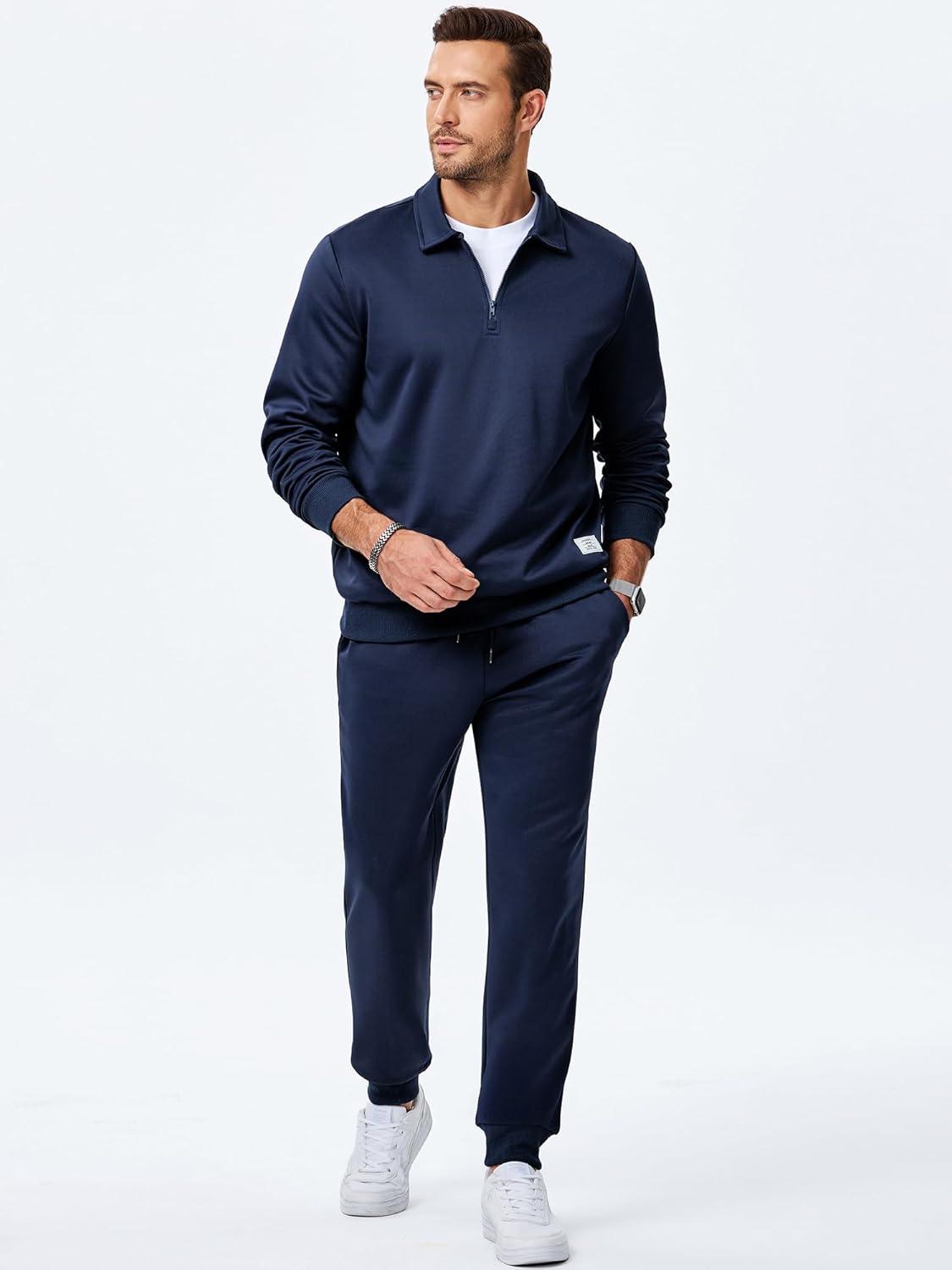 imageJMIERR Mens Track Suits 2 Piece Outfits Quarter Zipper Polo Shirt Tracksuit ampamp Joggers Sweatpants Sweatsuit SetsBlue