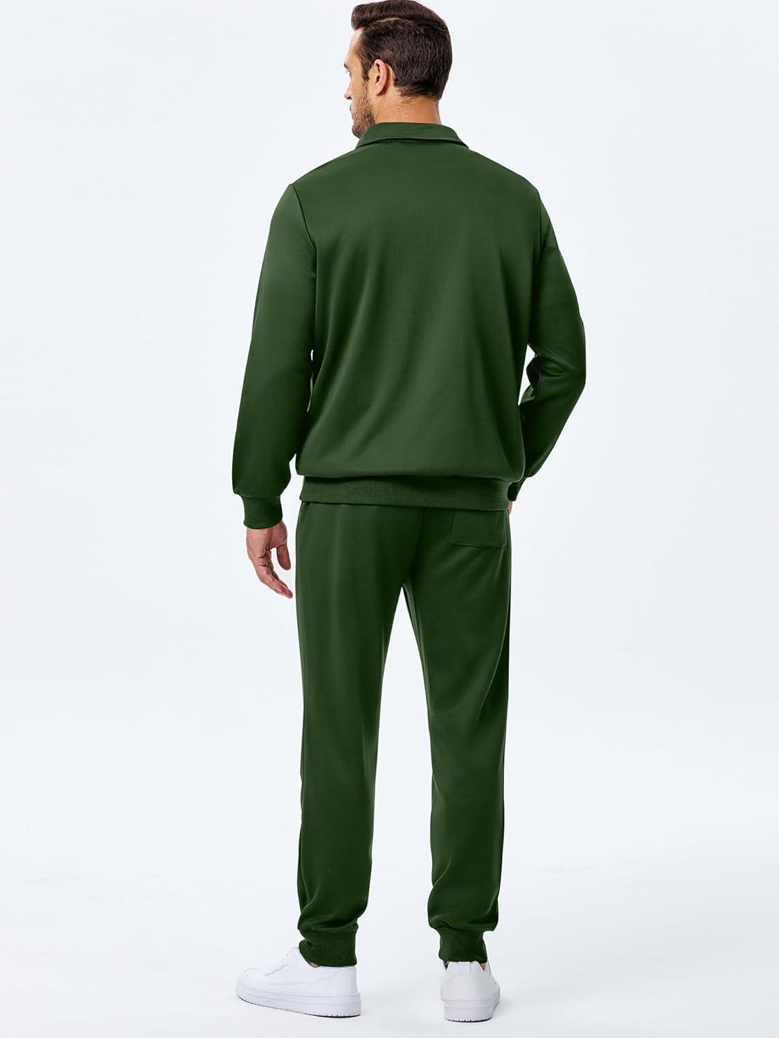 imageJMIERR Mens Track Suits 2 Piece Outfits Quarter Zipper Polo Shirt Tracksuit ampamp Joggers Sweatpants Sweatsuit SetsGreen