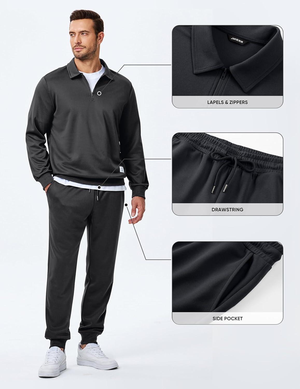imageJMIERR Mens Track Suits 2 Piece Outfits Quarter Zipper Polo Shirt Tracksuit ampamp Joggers Sweatpants Sweatsuit SetsGrey