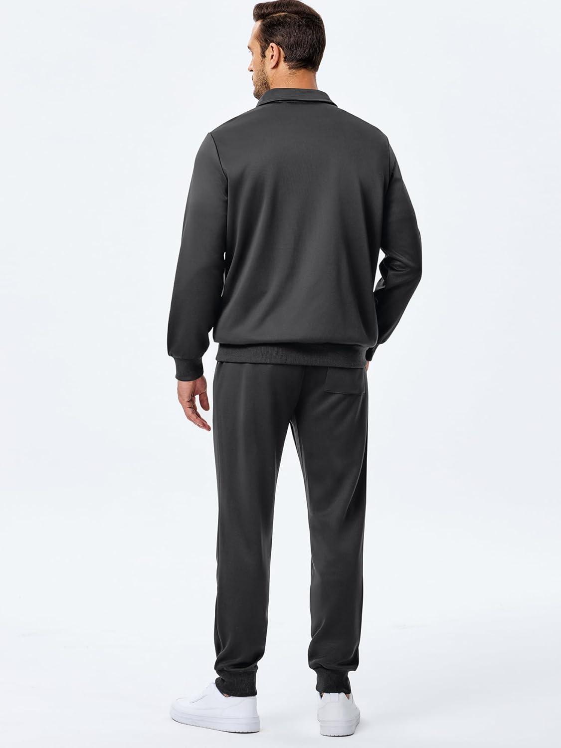 imageJMIERR Mens Track Suits 2 Piece Outfits Quarter Zipper Polo Shirt Tracksuit ampamp Joggers Sweatpants Sweatsuit SetsGrey