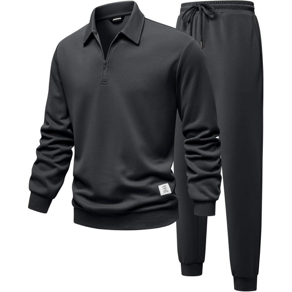 imageJMIERR Mens Track Suits 2 Piece Outfits Quarter Zipper Polo Shirt Tracksuit ampamp Joggers Sweatpants Sweatsuit SetsGrey