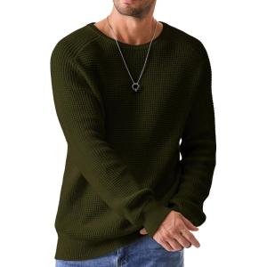 imageJMIERR Mens Crewneck Pullover Sweater Waffle Textured Knitted Sweaters Casual Loose Fit Sweaters with Ribbing Edge04 Moss Green