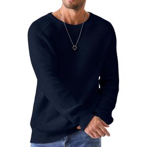 imageJMIERR Mens Crewneck Pullover Sweater Waffle Textured Knitted Sweaters Casual Loose Fit Sweaters with Ribbing Edge04 Navy Blue