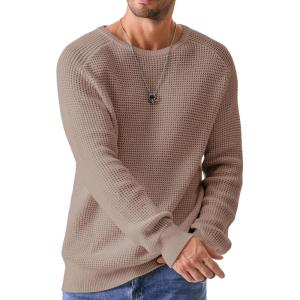imageJMIERR Mens Crewneck Pullover Sweater Waffle Textured Knitted Sweaters Casual Loose Fit Sweaters with Ribbing Edge05 Smoke Graykhaki